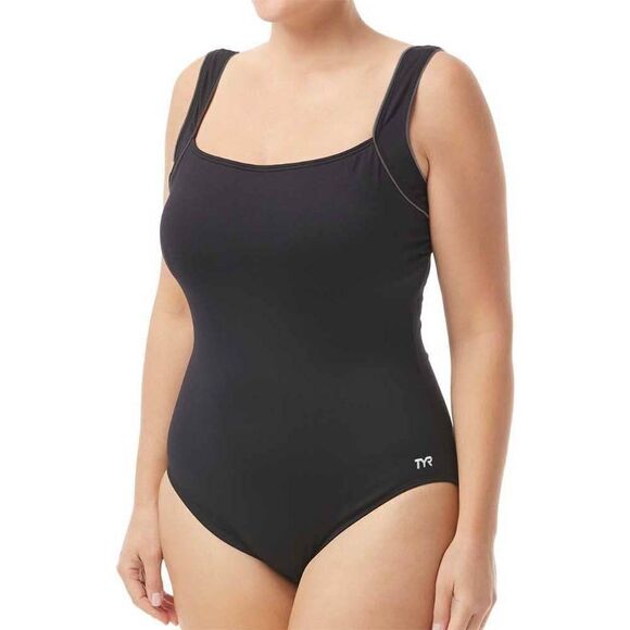 TYR Women's 12 Solid Square Neck Controlfit Chlorine Resistant One Piece Swimsui - Picture 8 of 9